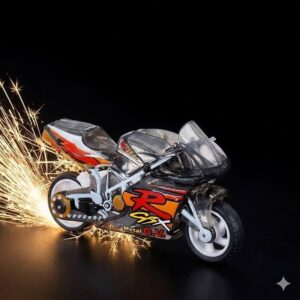 Sparkling Stunt Bike Keychain, Pull Back Friction Powered